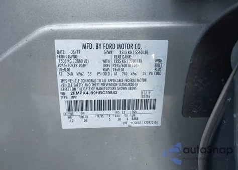 2017 Ford Edge Sel z USA, uszkodzony, nr VIN 2FMPK4J99HBC39842